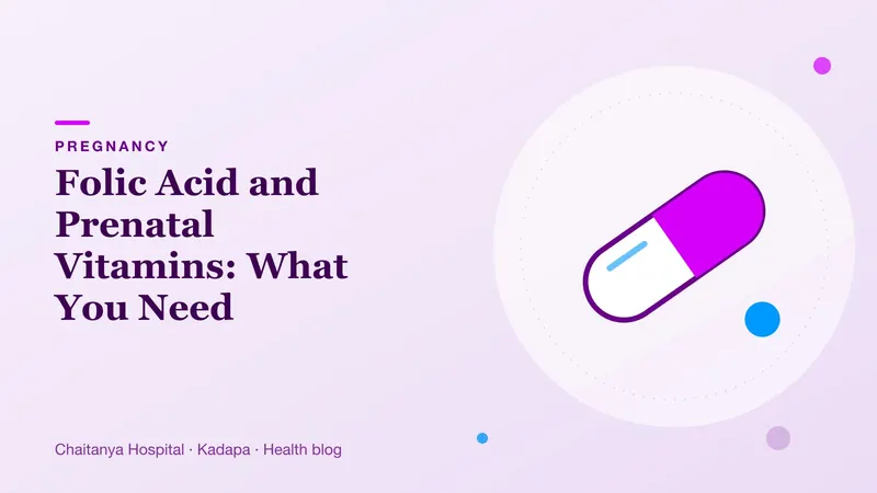 Illustration of a few prenatal vitamin capsules and a leaf on a soft lavender background