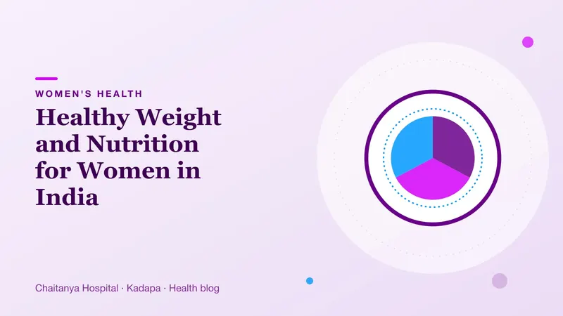A purple plate symbol divided into sections representing a balanced Indian meal for women.