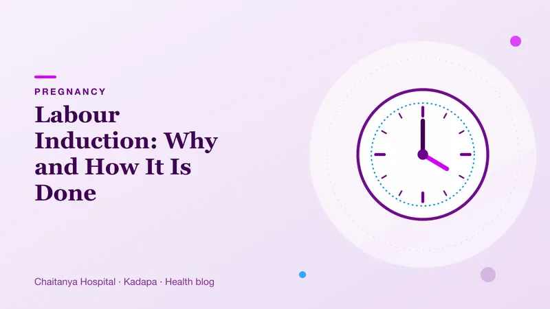 A soft lavender clock face representing waiting for labour and the timing of an induction