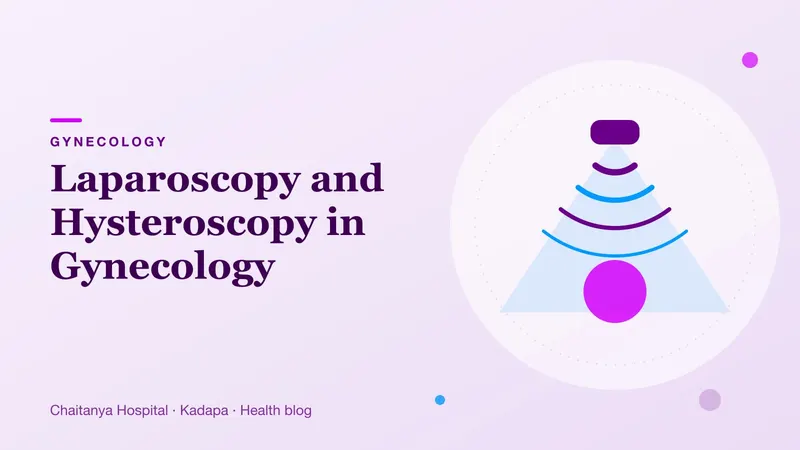 Simple illustration of a thin camera instrument beside a womb outline, in soft purple tones.